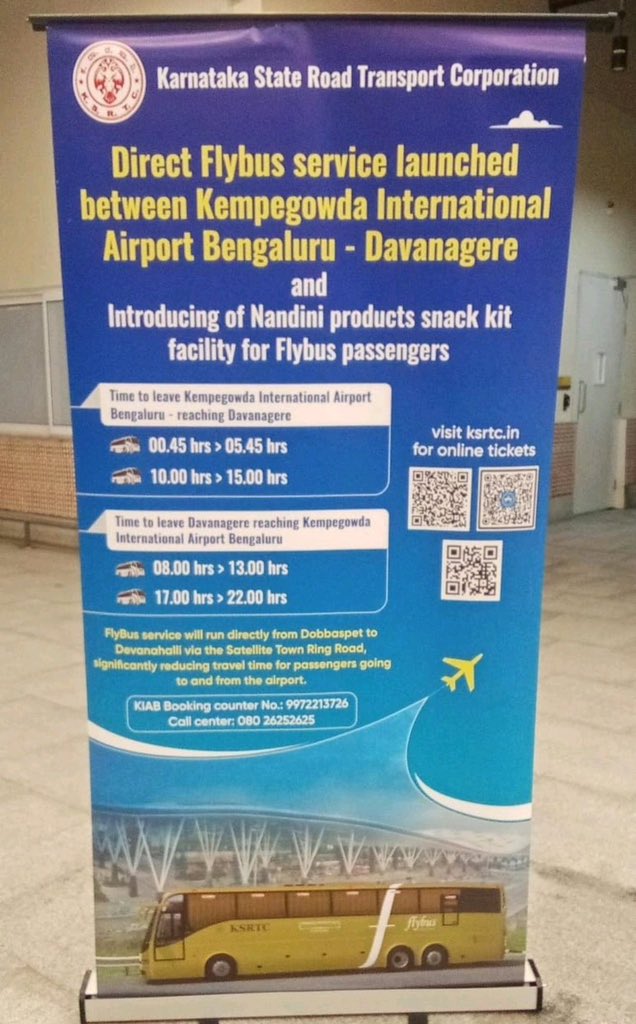 RupayiRaja's tweet image. 🚍 New Bus Route Alert!

KSRTC has launched a new route from Bengaluru → Davangere via STRR.
Travel made easier, faster, and more comfortable! 🚌✨

Plan your journey and enjoy a smooth ride!
#KSRTC #BusTravel #BengaluruToDavangere #TravelMadeEasy