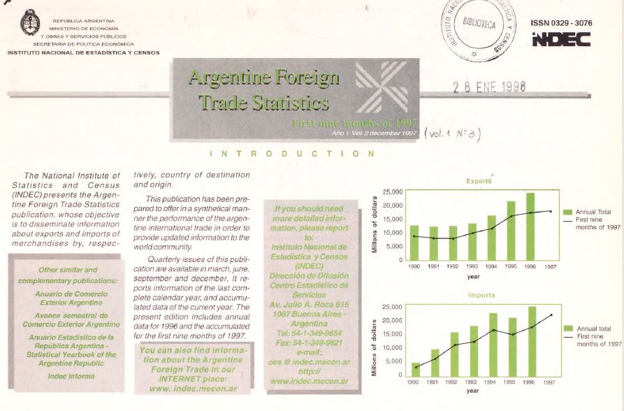 sviazzi's tweet photo. @MensajeroDelZar Sí, cuatro veces al año (cada vez que difundimos el trimestral AFTS) en Twitter/X. El informe estadístico del intercambio comercial argentino en inglés, dirigido a la comunidad estadística global, ya cumplió 28 años. La serie es pública https://t.co/RjOZNvSEk0 @INDECArgentina https://t.co/SmXw1gJun2