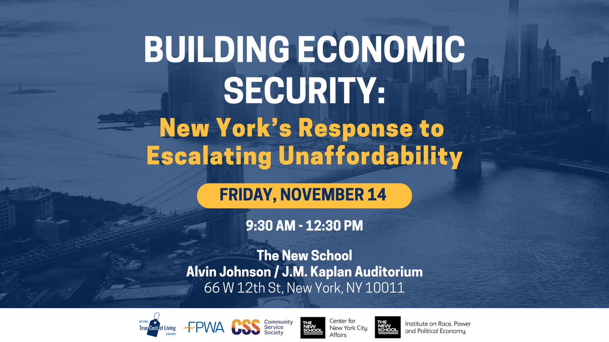 CSSNYorg's tweet image. NYC faces a growing affordability crisis—millions are struggling to make ends meet. 

Join @NationalTCL, @RacePowerPolicy &amp;amp; @CenterNYC on Nov 14 for Building Economic Security: NYC’s Response to Escalating Unaffordability. 

Reserve your spot: bit.ly/4orFR4B