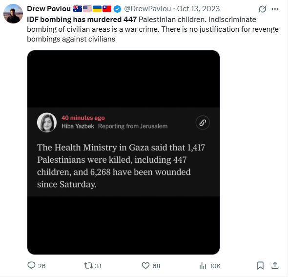 History__Speaks's tweet photo. @DrewPavlou Drew you were claiming it was "murder" and "revenge bombing" on 13 October 2023. You were right of course. I wonder if $omething changed since then? https://t.co/ajPhbLyJnL