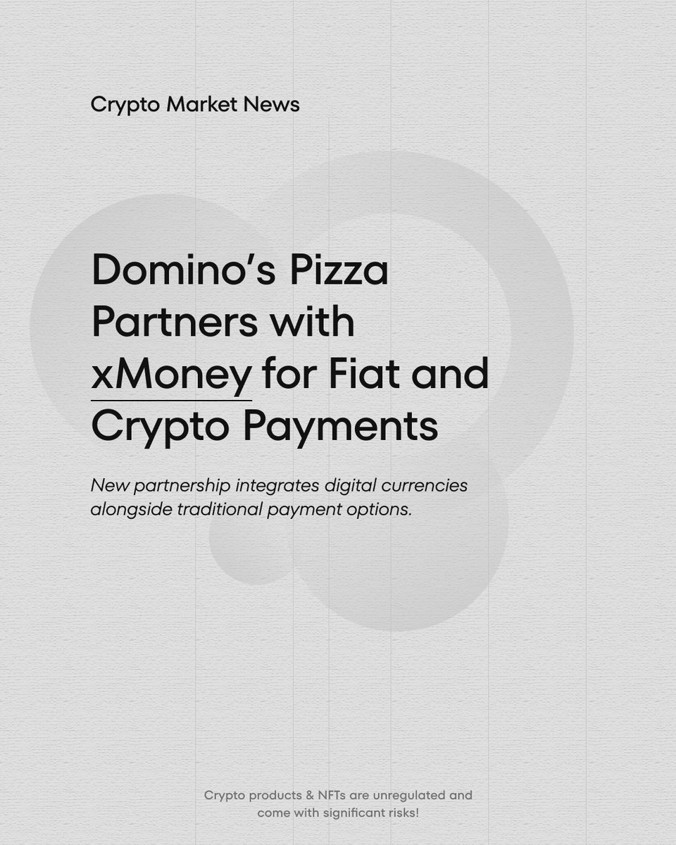 fynzonteam's tweet image. Domino&apos;s Pizza is integrating digital currency payments through a new partnership with xMoney. This move merges traditional commerce with the world of crypto, offering customers more flexible payment options. A significant step for crypto adoption!

#cryptoadoption