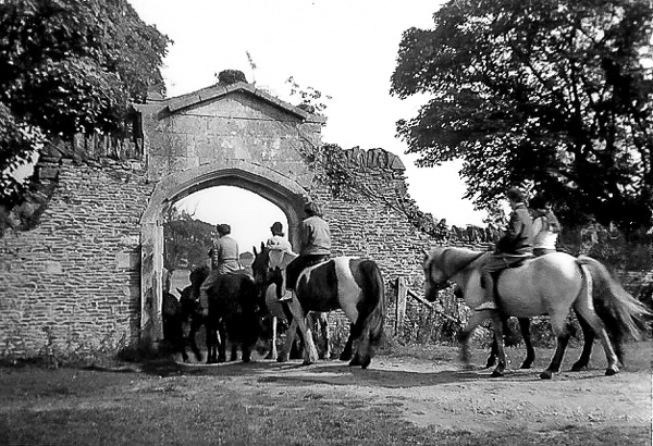 Acton Court, @actoncourt #Tudorhistory, #ActonCourt, #Tudor, #gardens, images of equine connections, including some riding groups: half a crown for an afternoon ride!. Continued use of horseshoes around the house and chains, thought to have been used in horse-drawn farm equipment