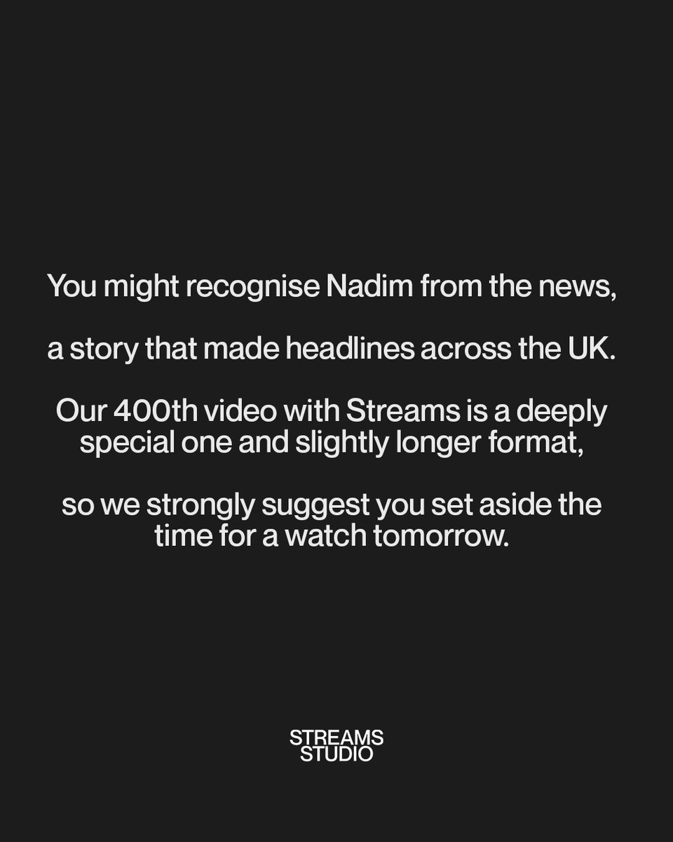 StreamsStudio's tweet photo. Today, we share a story that has moved us deeply as a team. 

A stunning testimony of heartbreak, faith, and the miraculous power of forgiveness, marking our 400th Streams Studio video. 

Nadim Ednan-Laperouse.

Coming today. 
4PM GMT / 8AM PST https://t.co/fDtDJtyhWQ