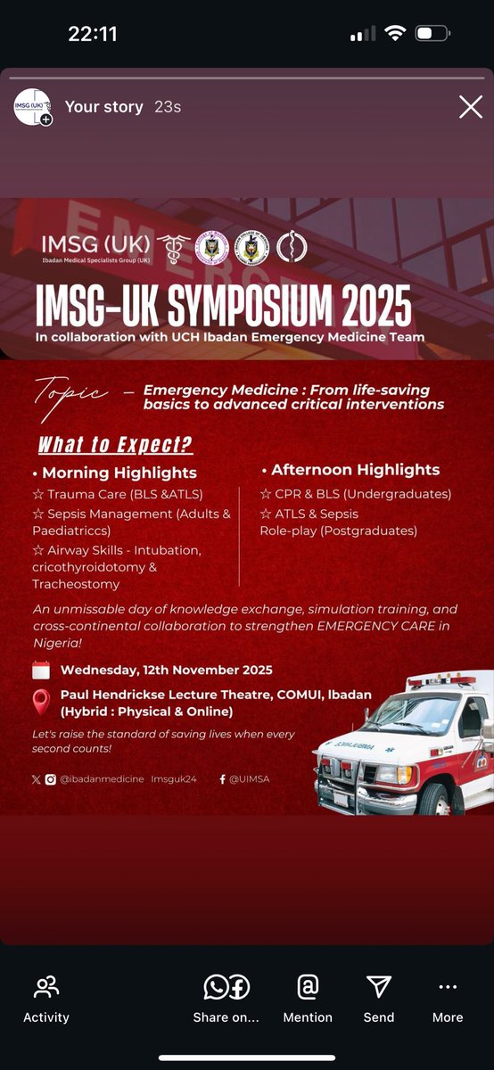 1UKTogether's tweet photo. IMSG-UK SYMPOSIUM 2025! An unmissable day of knowledge exchange, simulation training &amp; global collaboration to strengthen Emergency Care in Nigeria!
Let’s raise the standard of saving lives because every second counts 
#IMSGUK2025 #EmergencyMedicine #UCHIbadan #COMUI #IMSGUK https://t.co/co9WM3VfzH