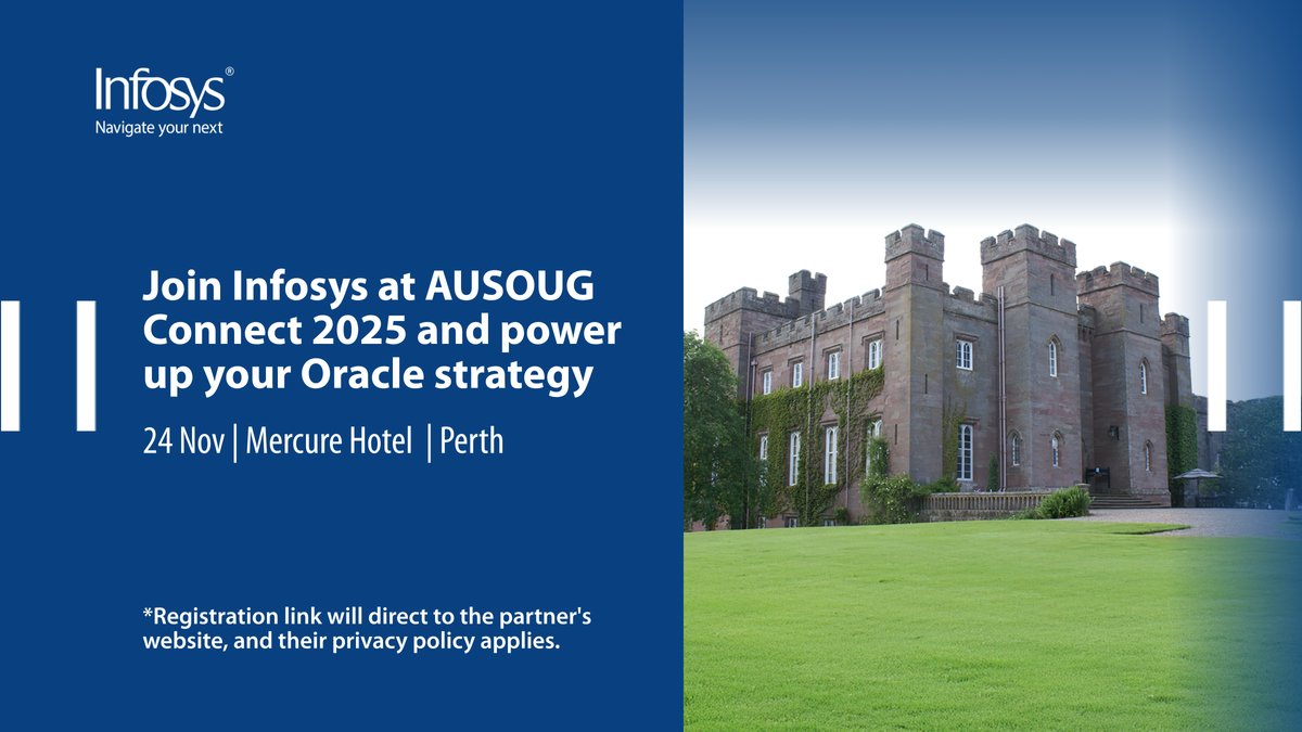 InfosysEvents's tweet image. Discover how Infosys is helping Oracle users rethink transformation at AUSOUG Connect 2025 – Perth. From AI to automation, explore smarter ways to modernize enterprise operations. bit.ly/47T7bSy

#AUSOUGConnect2025 #InfyAtAUSOUGConnect #InfosysOracleServices