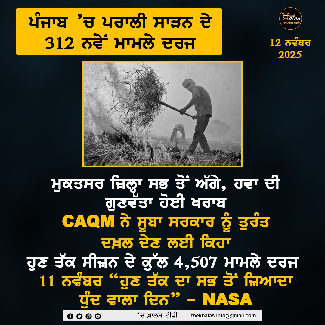 thekhalastv's tweet image. #NASA #airpollution #PaddyStraw #RiceStubble #airquality #PunjabNews #AQI #AirQualityIndex #AirQualityMatters #TheKhalasTv #punjabupdates #PunjabGovernment