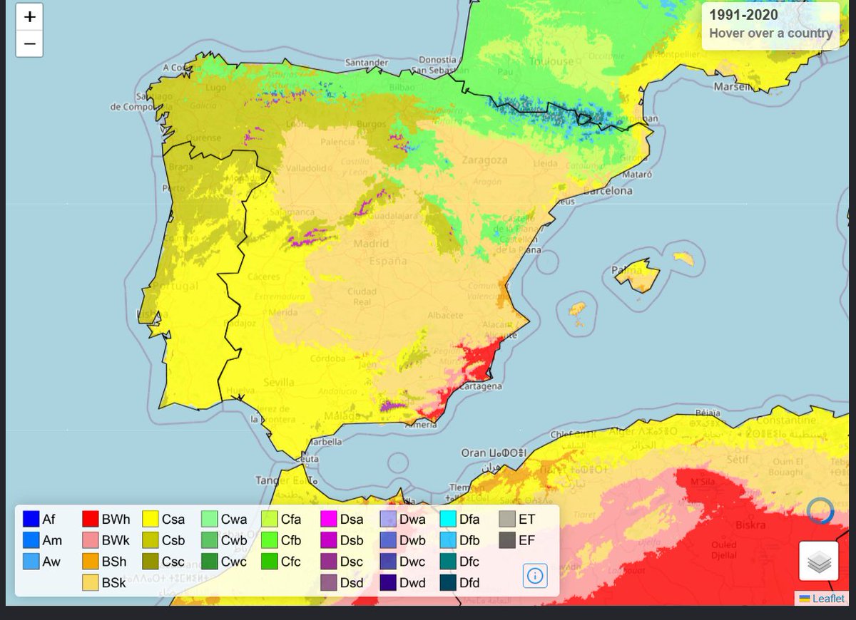 MeteoChatSE's tweet photo. ▶️A raíz de esta noticia del proyecto de @EEAD_CSIC compartimos cartografía general del visor https://t.co/UMSK1p4OPw donde se muestran los diferentes tipos de clima a escala global.
📊Es importante reseñar que las zonas áridas o semiáridas cada vez ocupan mayor espacio 📈📈 https://t.co/H97gIQ309D