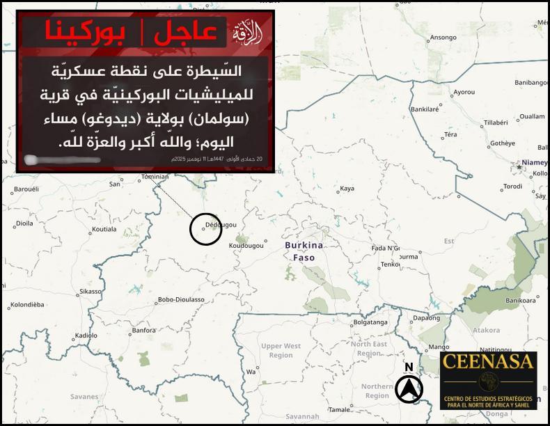 CEENASA396971's tweet photo. #BURKINAFASO 🇧🇫
On Nov 11, The #JNIM claimed to have taken control of a #VDP military post in #Dedougou province in the evening. https://t.co/Em9P0M6NeB