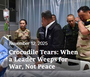 thepchaiyong's tweet image. Reacting to a Khmer media report that he was shedding crocodile tears while visiting Thai soldiers hurt by Cambodian landmine,PM Anutin said:“No comment. But it’s definitely not crocodile tears. But if you get mauled by the crocodile, don’t run with the tail between your legs.”