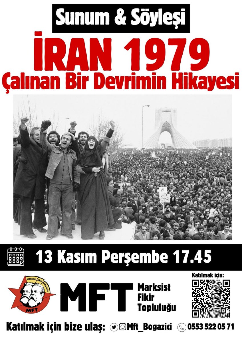 📢 Etkinliklerimiz Devam Ediyor!
İran tarihini ve 1979 çalınan devrimini konuşmak üzere buluşuyoruz.
Tüm dostlarımız davetlidir 🚩

📅 13 Kasım Perşembe 17.45