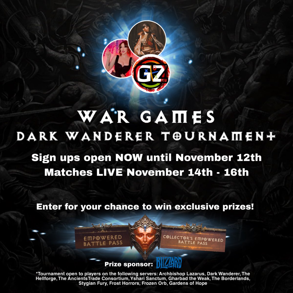 RiciaWTF's tweet photo. Today is the last day to sign up to the War Games Tournament* being held by myself, Mao and GZ, in @DiabloImmortal 

For more information, and to sign up, check the link below: https://t.co/VbJgf31Ezx https://t.co/s5RecZmUQS