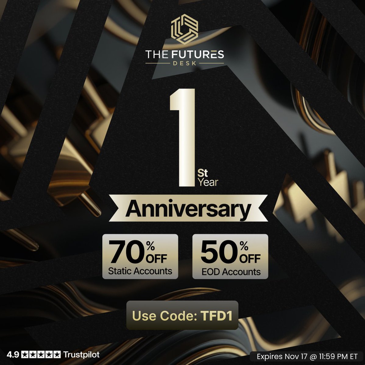 🎉 1-Year Anniversary Sale + Giveaway! 🥳

💰 Reply below for a chance to win $500 in TFD credit.