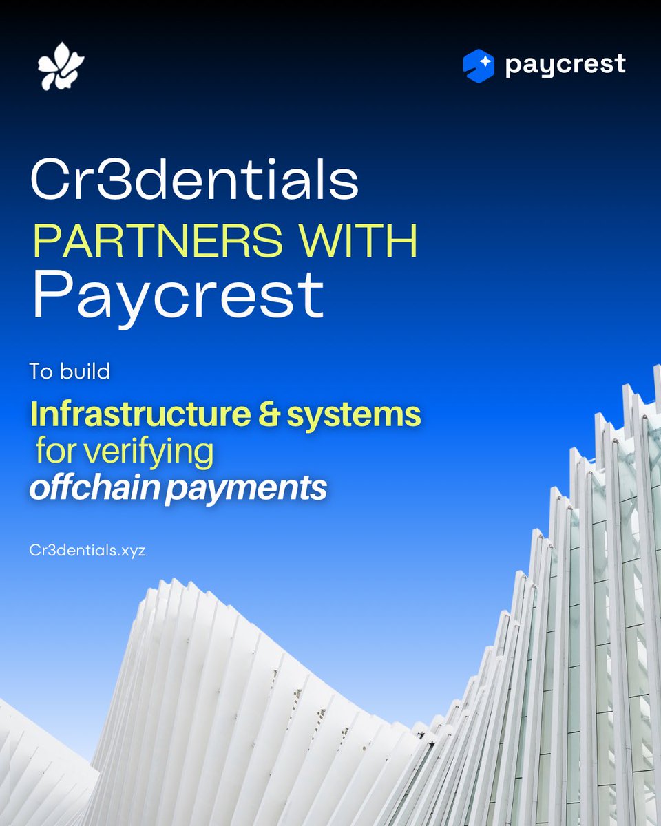 Cr3dentials's tweet image. Over the past three months, our technical team has worked closely with the team at @paycrest and today we are pleased to announce a strategic partnership designed to strengthen trust in peer-to-peer payments across Africa and beyond.

@paycrest is a leading stablecoin payment…