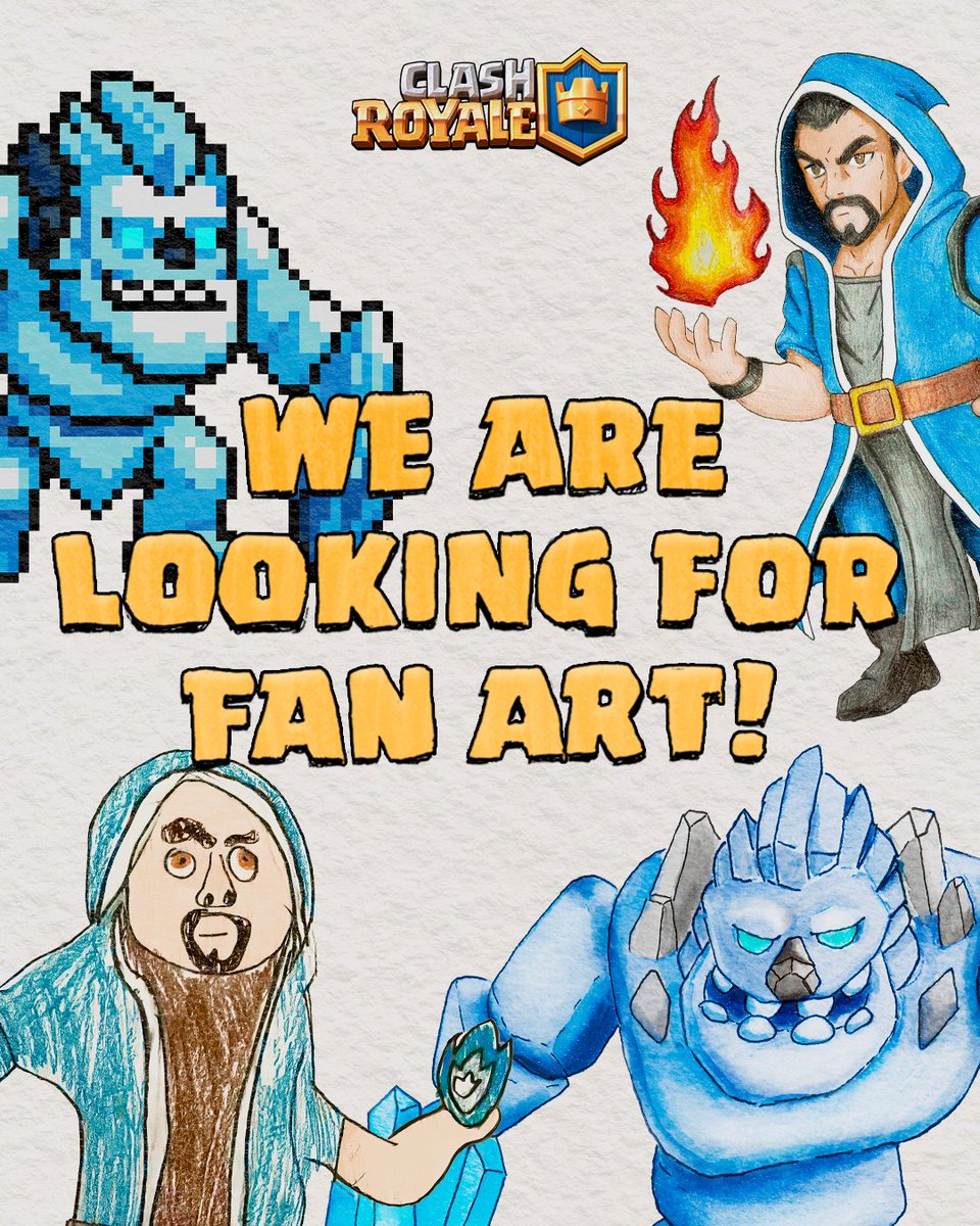 ClashRoyale's tweet image. Calling all Royale Artists! 📢

We’re looking for your best Wizard and Ice Golem fan art - any style is welcome!
Some pieces might find their way into something special we’re working on (with full credit to the artists!)

Submit 🎨 forms.gle/QcHtbQ18ynaSzj…
*Submissions open until…