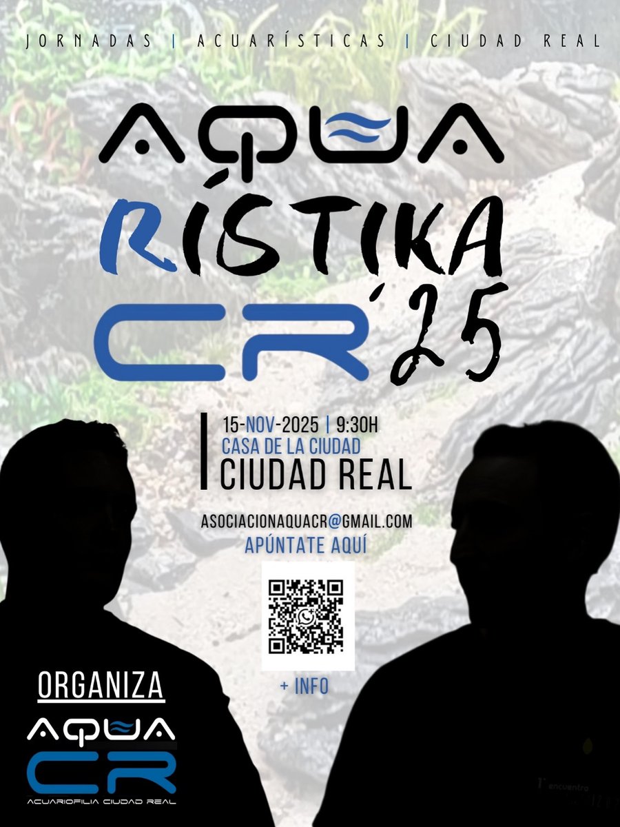 🌊 La Asociación de Acuariofilia Ciudad Real organiza este próximo sábado en el espacio asociativo de Casa de la Ciudad el 'AquaRístika CR’25'.

📅15 de noviembre 📍 Casa de la Ciudad 🕘 De 9:30 a 20:30 h.

#AquaRístikaCR25 #Acuariofilia #Aquascaping #CiudadRealEntreTodos