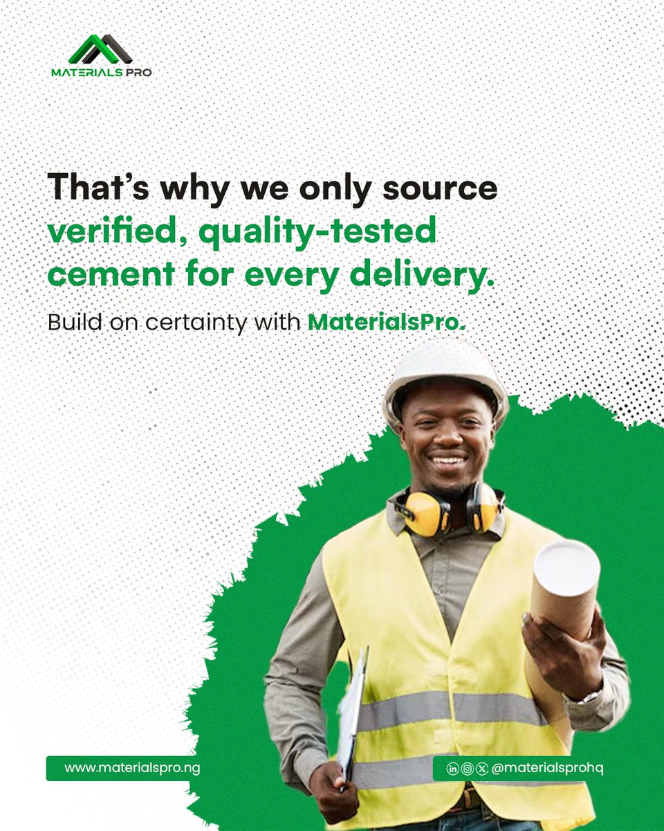 Cement is more than powder in a bag, it’s the backbone of your project.

That’s why at MaterialsPro, we don’t gamble with quality. Every bag we source is verified, tested, and trusted, so when you build, you build on certainty.

#materialspro #cementsupplier