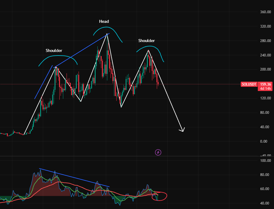 Velin_Sol's tweet photo. ⚠️ $SOL Warning!!

1. Technical Analysis

As you can see on the chart, $SOL is forming a Head and Shoulders pattern on both the weekly and monthly timeframes a classically bearish structure

The RSI, combined with EMA and WMA, is showing a triple-top divergence, signaling the potential start of a long-term bearish phase

The two EMAs on the weekly chart have started to cross sideways, another warning sign of momentum exhaustion

2. Capital Flow & Potential

On the fundamental side, a large number of projects are now building on or integrating with Solana, strengthening its ecosystem projects like: $PUMP, $MET, $BONK, $JUP, $JTO, and others have created a massive liquidity pool that reinforces Solana’s network effect

TVL (Total Value Locked), according to DefiLlama, has been steadily increasing since early 2024, reflecting growing DeFi activity on Solana

The recently launched Solana ETF has also shown positive net inflows, indicating traditional investors’ growing interest and confidence in the project’s long-term potential

However, on-chain data paints a less optimistic short-term picture net flow over the past month has been negative, suggesting more selling pressure on spot markets

3. Conclusion

Fundamentally and from a capital-flow perspective, $SOL looks strong and full of potential, but the spot netflow remains heavily negative

Technically, it’s very weak indicators and chart structure are signaling a possible deeper correction

The current price support seems to be holding mainly because the overall market cycle is still in a bullish phase

Personally, I’m still bullish on $SOL and the broader market, but since I rely 70% on technical analysis, I have to respect the bearish signals that are appearing

I honestly hope my analysis is wrong, because $SOL’s fundamentals are exceptional, but if the chart does retrace back to its base level, it would be a painful reset that could take a long time to rebuild