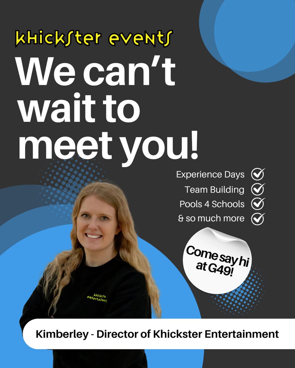 Exhibitor message:
💪 Teamwork. Confidence. Fun! 💪 Khickster Events delivers tailored Team Building &amp; Experience Days that help students grow through hands-on challenges. Come say hi today at stand G49! 🎉
#KhicksterEvents #TheEdPeopleShow #TeamBuilding #ExperienceDays