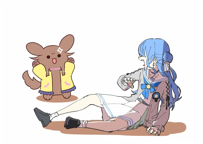 お借りいたしました 毛玉ころねちゃんの威嚇に腰を抜かすすいちゃんです