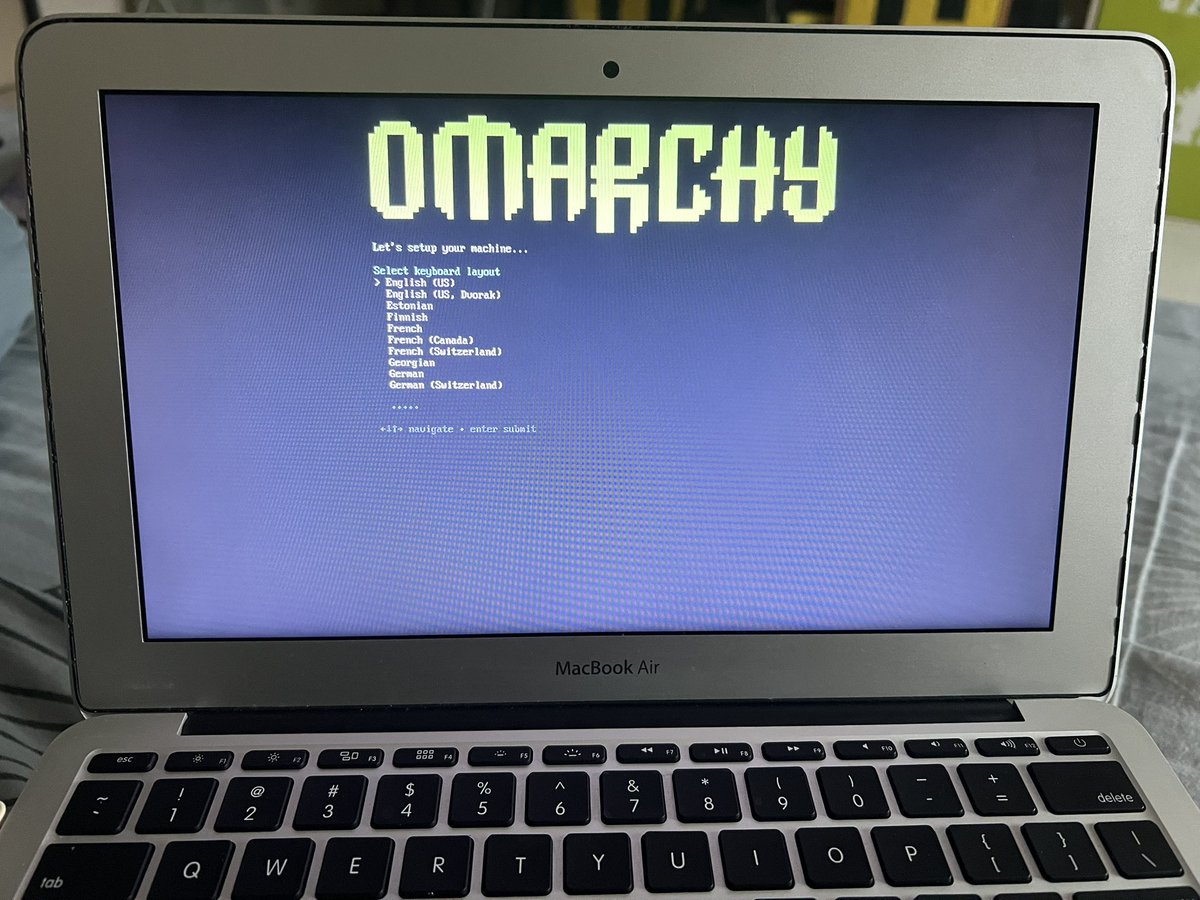 abumuaaz's tweet photo. Gave my 10-year-old MacBook Air (Aug 2015) a new life with #Omarchy.
Didn’t expect it to open vi editor just to change trackpad to natural scrolling 🤦🏻‍♂️
Had to delete # in config and type :wq to save 😁
Not for everyone, but way faster than old macOS 👍 https://t.co/bPaCr07Sg3