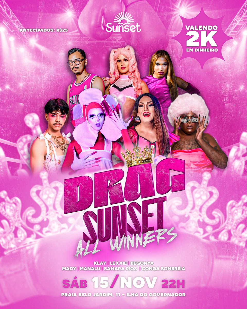 ByronTeixeira's tweet photo. Sábado rola a 1ª etapa do All Winners do Drag Sunset
Dessa vez o prêmio é de r$2000 em dinheiro e vários outros prêmios dos nossos patrocinadores que fazer o rolê continuar acontecendo 
Os ingressos já estão a venda e contamos com a presença de vocês para essa noite histórica 💜 https://t.co/5bjTwVwiRC