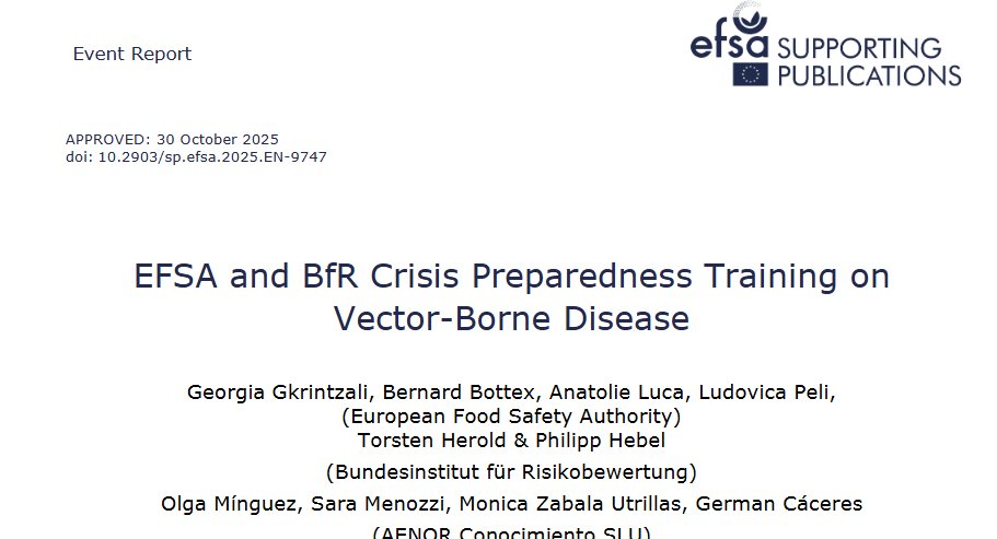 crisis simulation exercise: fictional vector‐borne disease scenario animal health, public health, food safety and environment considerations. 
Sweden, Norway, Finland, Germany, Poland, Czech Republic, Lithuania and IPA countries #OneHealth 
doi.org/10.2903/sp.efs…