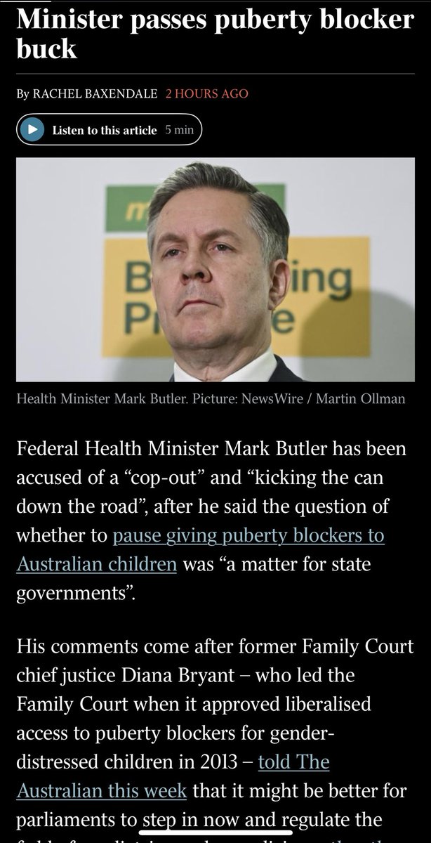 In The Australian 🇦🇺 newspaper. “It's well past time for a national, independent inquiry into Australia's gender clinics. For the Health Minister to wash his hands of all responsibility for these concerns is incredibly disappointing."
