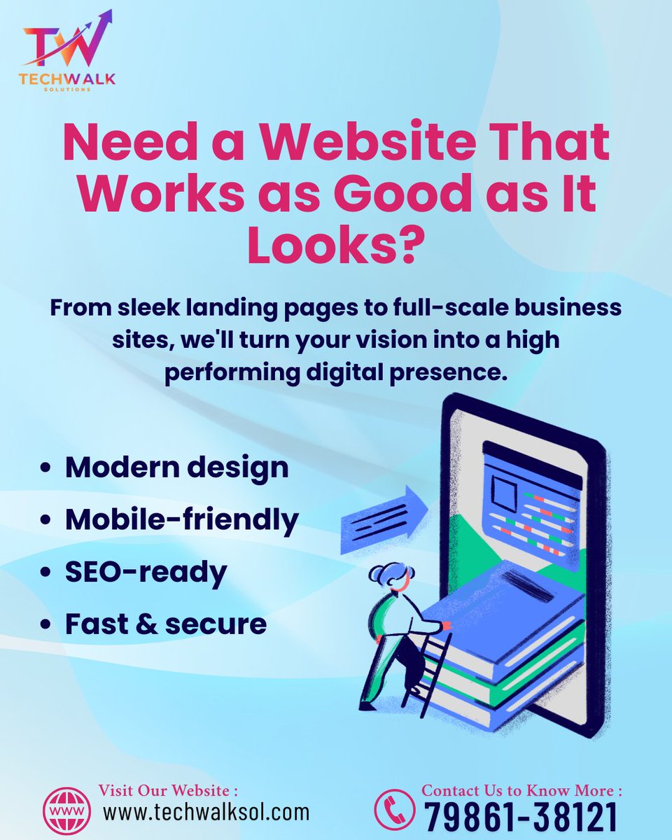 SolTechwalk3278's tweet image. Your website deserves more than just good looks — it deserves results! 💻✨
Modern, mobile-friendly &amp;amp; SEO-ready websites by #TechwalkSolutions.

📞 79861-38121 | 🌐 techwalksol.com

#WebDesign #SEO #DigitalMarketing #Techwalk
