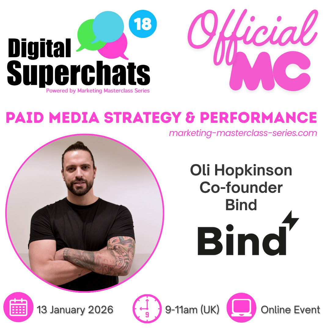 We're thrilled to welcome back Oli Hopkinson from Bind as our "Official MC" for January's Digital Superchats e-Event!👉Register: tinyurl.com/msdv99m2