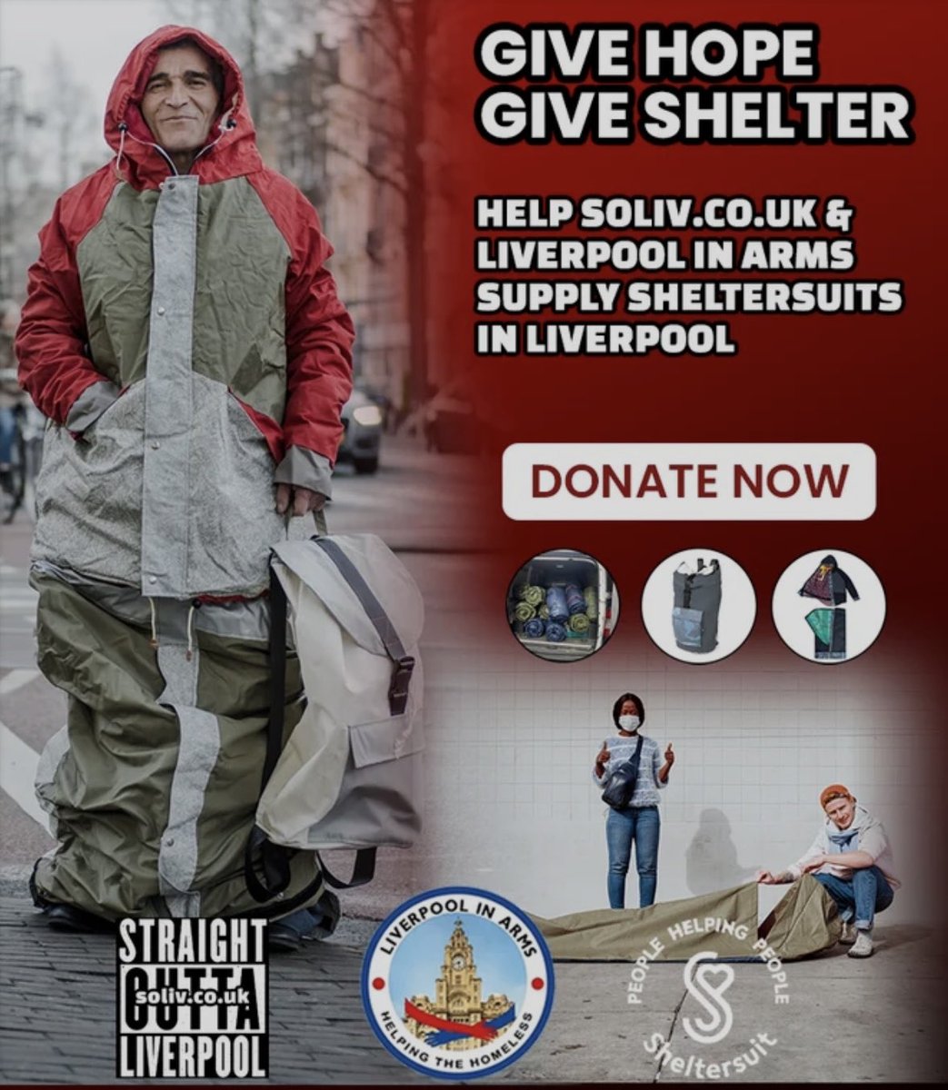 We are proud to be working with Liverpool In Arms and <a href="/Sheltersuit/">Sheltersuit</a> to provide warmth and shelter to the people on our streets. Please donate what you can, every penny helps soliv.co.uk/fundraiser YNWA ❤️ #liverpool #charity #homelessness