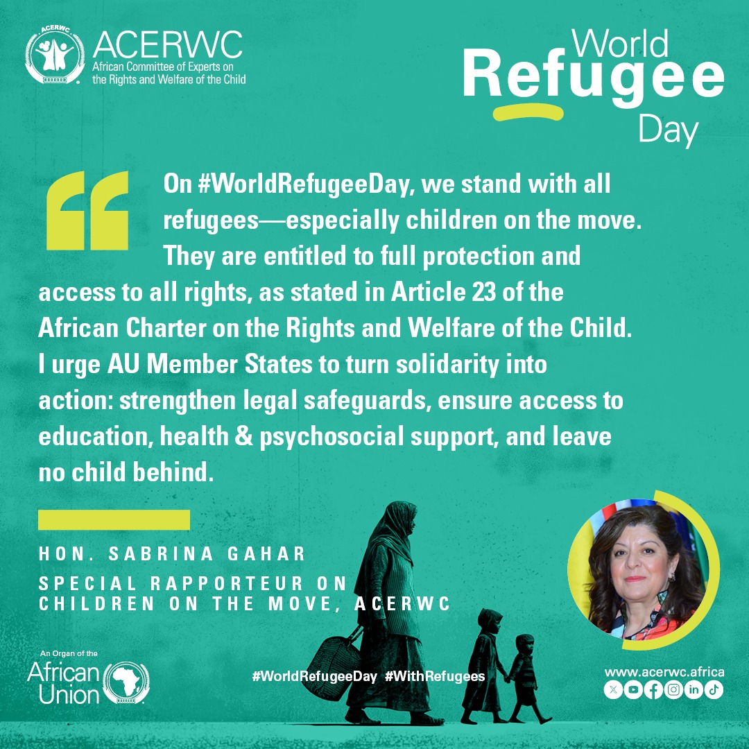acerwc's tweet image. #DidYouKnow🤔 that the ACERWC has appointed a Special Rapporteur on #ChildrenOnTheMove whose mandate encompasses a range of responsibilities aimed at safeguarding the rights of children on the move.

Read more about her mandate on 🌐🌐🔗🔗acerwc.africa/en/special-mec…

#ACRWC35