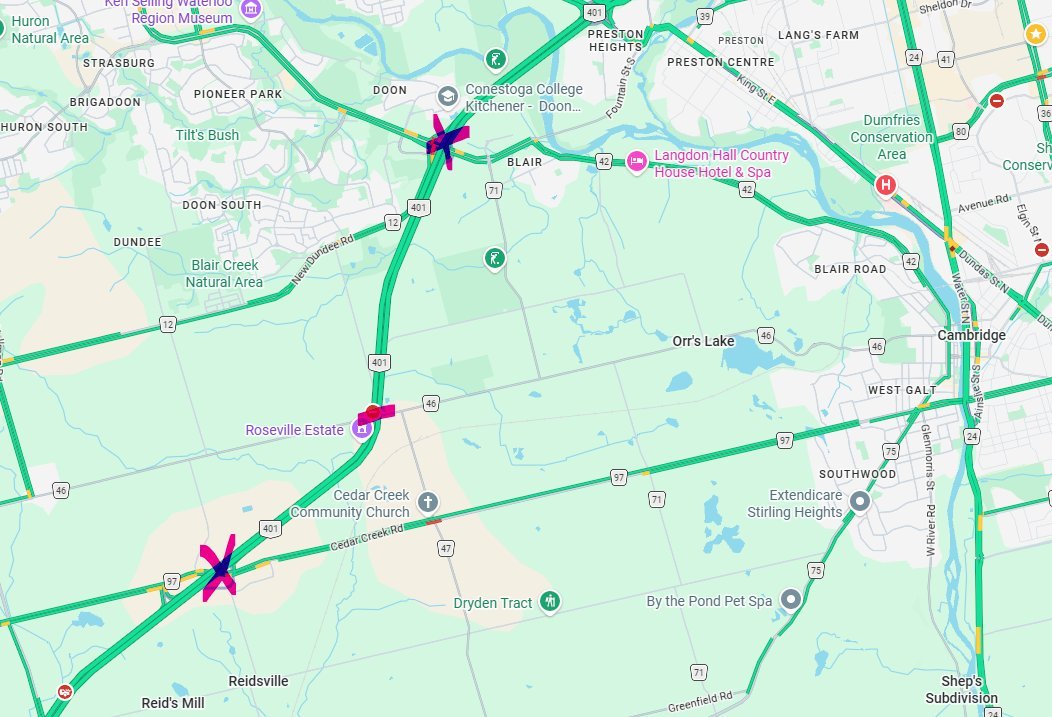 A reminder for 401 drivers - tonight brings a closure to EB 401 traffic between Cedar Creek Road and Homer Watson Boulevard, from 7 p.m. through to 6 a.m. on Thursday. 

That closure will be in place for the deconstruction / removal of Roseville Road bridge falsework.