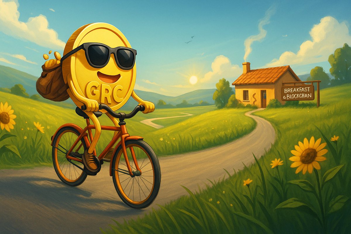 CommunityGRC's tweet photo. Good morning ☀️ — even coins need a break.
GRC went for a little ride before breakfast. 🚴‍♂️💛 #GoldRushCoin #MemeCoinSeason https://t.co/rg7nq8GoAU