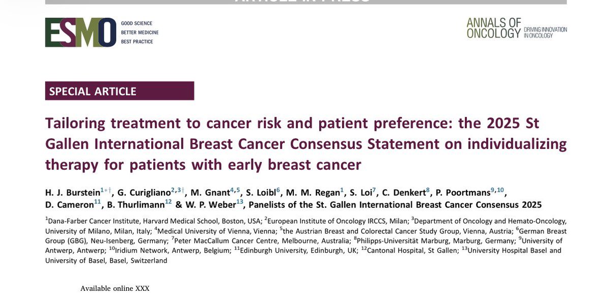 Just out! The 2025 St. Gallen International #BreastCancer Consensus — redefining individualized therapy for early breast cancer.
From risk-adapted treatment to patient preference–driven decisions.
#BreastCancer #StGallen2025 #Oncology #ESMO #CancerCare  <a href="/Larvol/">LARVOL</a> <a href="/OncoAlert/">OncoAlert</a>