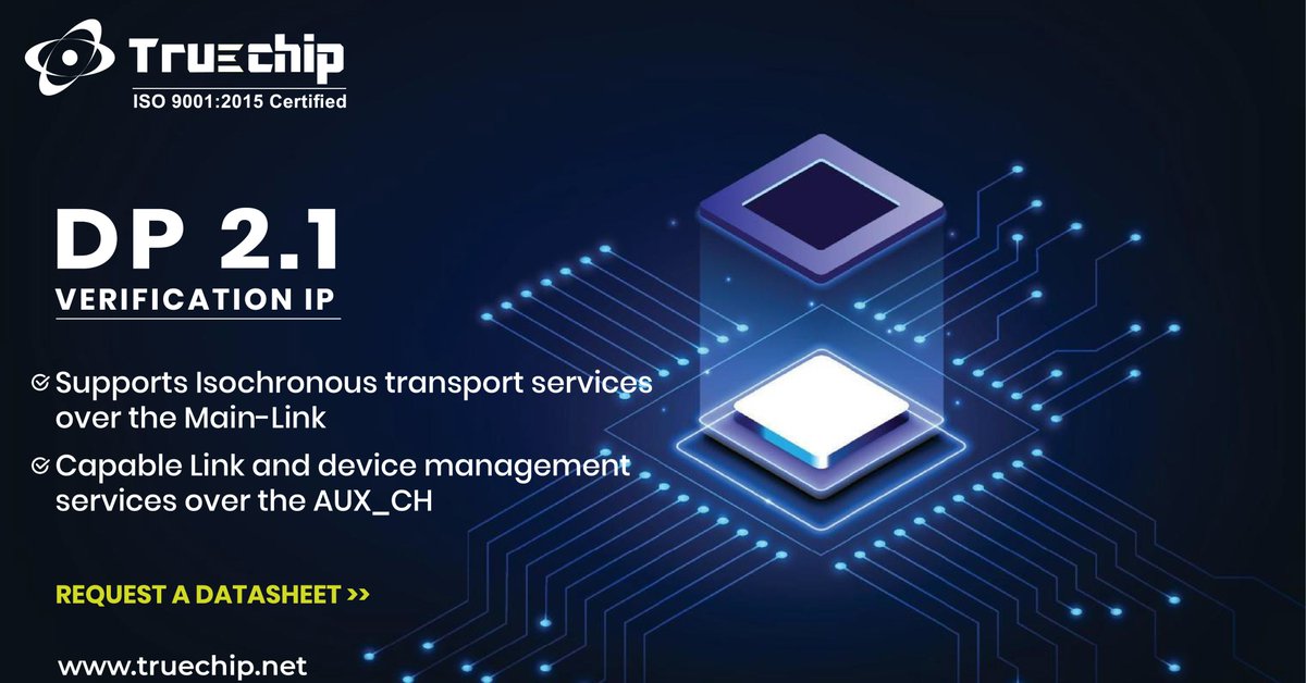 TruechipS's tweet image. Unlock high-speed performance and smooth synchronization with Truechip’s DP 2.1 Verification IP, supporting Isochronous transport over Main-Link and advanced device management through AUX_CH.

🎯 Request a demo today!
truechip.net/details/dp-2-1…

#VerificationIP #ChipDesign