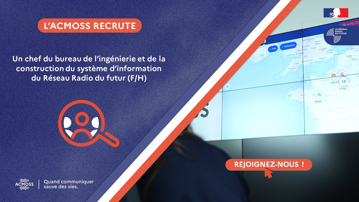 ACMOSS_FR's tweet image. 🚨 [#RECRUTEMENT] Vous avez de l’expérience en ingénierie des systèmes d’information et de gestion ?

L’@ACMOSS_FR recherche un chef de bureau (H/F) pour piloter la construction du SI-G du Réseau Radio du Futur (#RRF) ⤵️
🔗 acmoss.fr/media/b51fb91a…