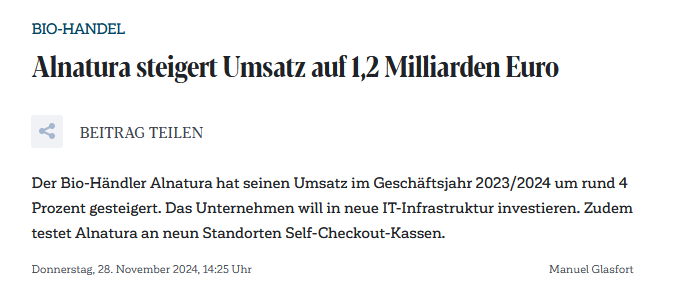 camerannette's tweet photo. @Walnusskipferl Und wie jetzt alle in den Kommentaren prophezeien, dass Alnatura Pleite geht, weil AfD-Wähler da jetzt nicht mehr hingehen und das sind ja 25% der Bevölkerung 😅
Alnatura hat seitdem seinen Umsatz jedes Jahr gesteigert. https://t.co/WLxdHJkhmd
