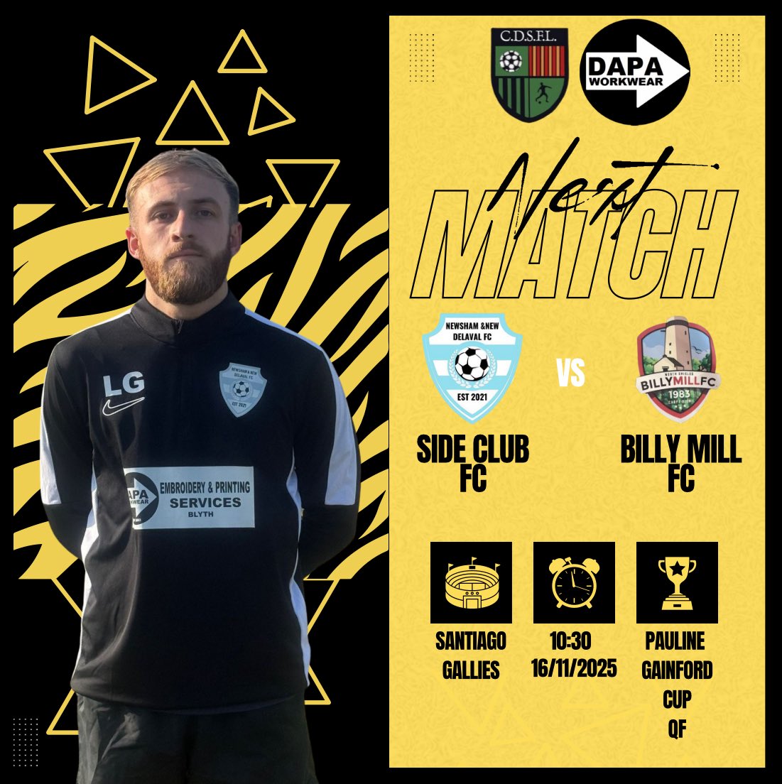 ⚽️ FIXTURE! ⚽️

Side Club Vs Billy Mill FC

We host Billy Mill FC in yet another cup quarter final. Got slightly fortunate last time out so a lift is definitely needed in order to make the next round.

#HalaTheSidey

💛🖤🩵🤍