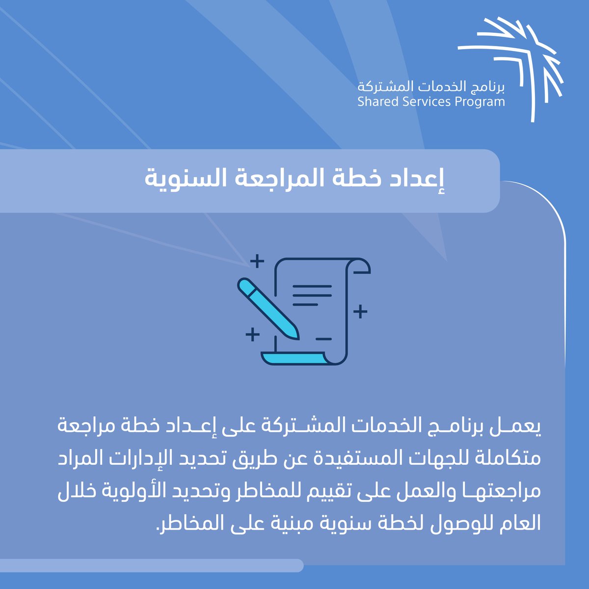 نقوم بتحديد الأولويات والإدارات وتقييم المخاطر، للوصول إلى خطة مراجعة سنوية فعّالة للجهات المستفيدة.

تعرّف علينا أكثر..
ssp.gov.sa