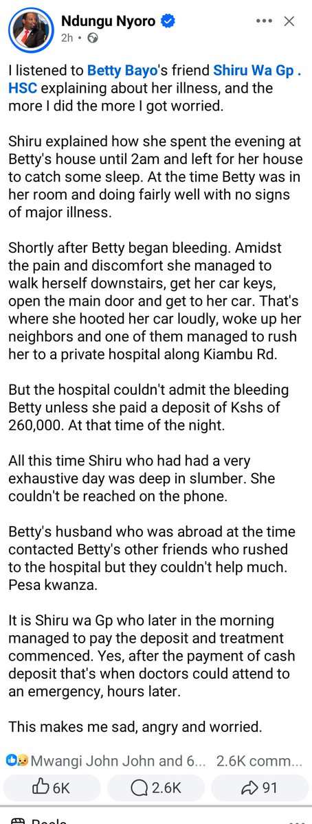 Betty Bayo died because of doctors negligence,,they prefered money first before saving life