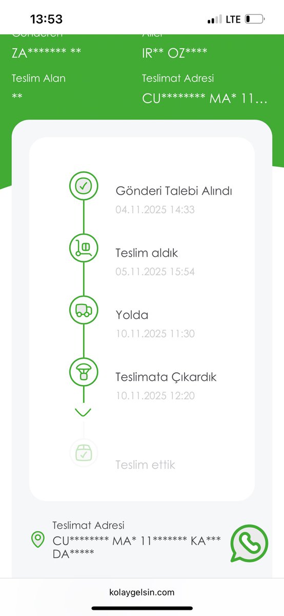 iremoztt's tweet photo. @KolayGelsinTr cumartesi teslimi planlanan gönderiyi hala teslim etmenizi bekliyorum. 3 gün önce dağıtıma çıkardınız. Tüm Muğlayı gezdiriyorsunuz sanırım. Müşteri hizmetlerini aradığımda dağıtıma çıkmış fiziki kontrol için depoda diyor. Ne zaman gelir sorusunun cevabı yok https://t.co/gF0CzeQsaU