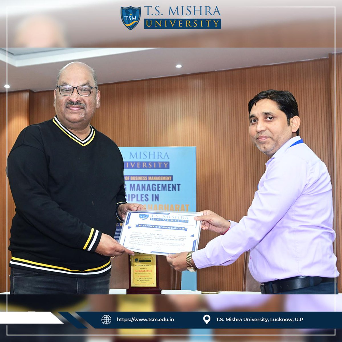tsm_university's tweet image. Learning Leadership through the Lens of Indian Epics

The School of Business Management, T.S. Mishra University, successfully organized a seminar on “Re-Imaging Management Principles in Ramayana and Mahabharat” by Dr. Rahul Misra, distinguished academician and author.