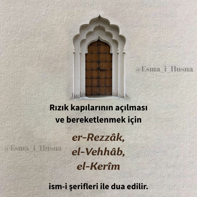 Rızk kapılarının açılması için 🤲    

||▪️ <a href="/Esma_i_Husna/">Esmaü'l-Hüsna</a>