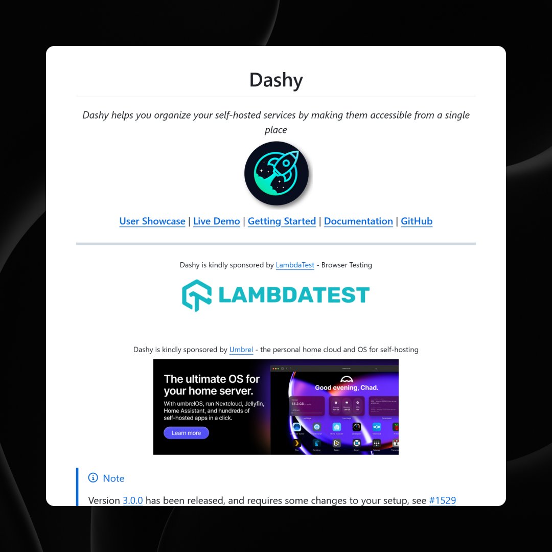 remvze's tweet image. «Dashy»

A self-hostable personal dashboard built for you. Includes status-checking, widgets, themes, icon packs, a UI editor and tons more!

→ github.com/Lissy93/dashy

#opensource #github