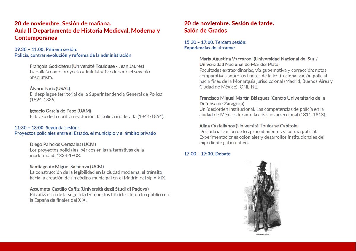 La policía en la España del siglo XIX 🚨

Seminario, 20 noviembre en <a href="/DptoHa/">Dpto. Hª Medieval, Moderna y Contemporánea. USAL</a> <a href="/usal/">Universidad de Salamanca</a> 

¿Qué sabemos de la policía (en la península y ultramar) en el pretendido 200 aniversario del cuerpo? ¿Cómo se legitima (y contesta) la legitimidad de la policía entre la represión y la seguridad?