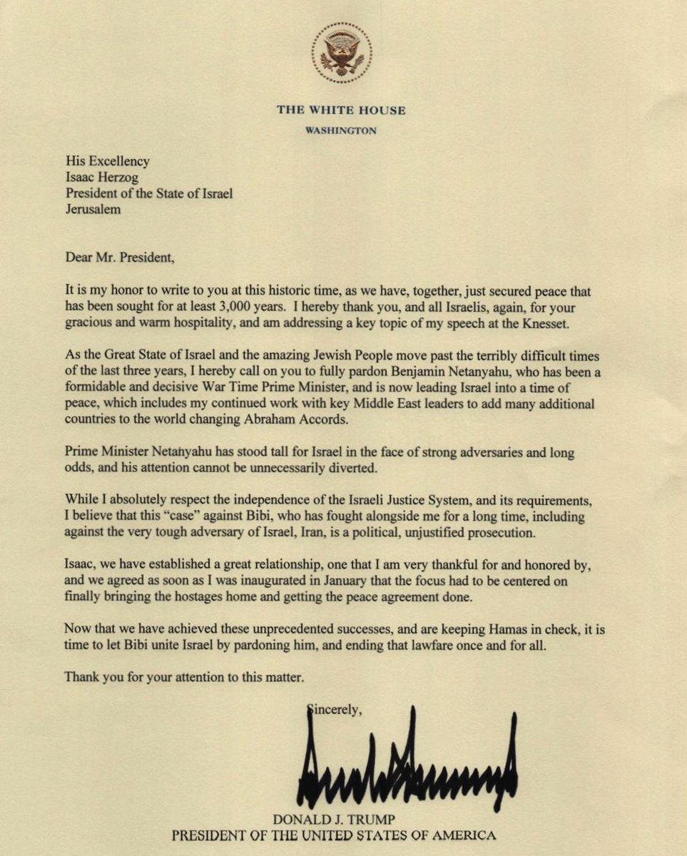 לכבוד
יצחק הרצוג
נשיא מדינת ישראל
ירושלים

אדוני הנשיא היקר,

לכבוד הוא לי לכתוב לך בזמן היסטורי זה, שבו השגנו,  יחד, שלום שרדפו אחריו לפחות 3,000 שנה. אני בזאת מודה לך, ולכל הישראלים, שוב, על האירוח החם והנדיב שלכם, ואני מתייחס לנושא מרכזי מנאומי בכנסת.

כשמדינת ישראל הדגולה