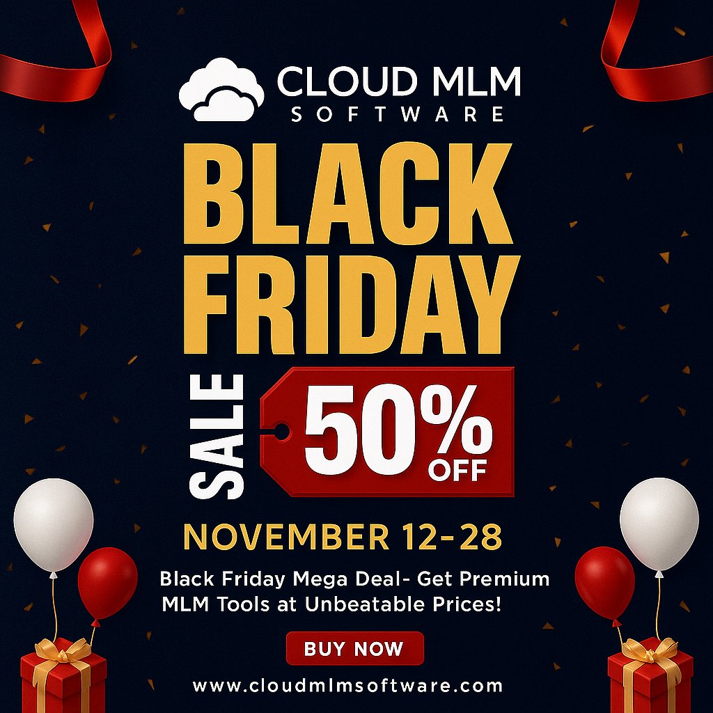 cloudmlmsoft's tweet photo. Get ready to supercharge your MLM business with Cloud MLM Software. Enjoy exclusive Black Friday savings on our premium tools built to automate, manage, and grow your network effortlessly.

To grab this offer visit: -https://t.co/33Z4Kw3TO5

#BlackFriday #Sales #Thanksgiving https://t.co/hFaN5bK1ui