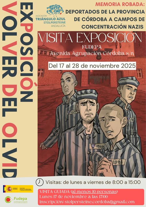 🕊️ El exilio español y los campos de concentración
📍 FUDEPA 
📅 Del 17 al 28 de noviembre | ⏰ 8:00-15:00
Exposición de @TrianguloAzul sobre memoria y exilio.
🎶 Inauguración el día 14 con la actuación del Dúo Metha.
#MemoriaDemocrática 
<a href="/UGT_Andalucia/">UGT Andalucia</a> 
<a href="/SG_UGTAndalucia/">Oskar Martín Silvoso</a>
