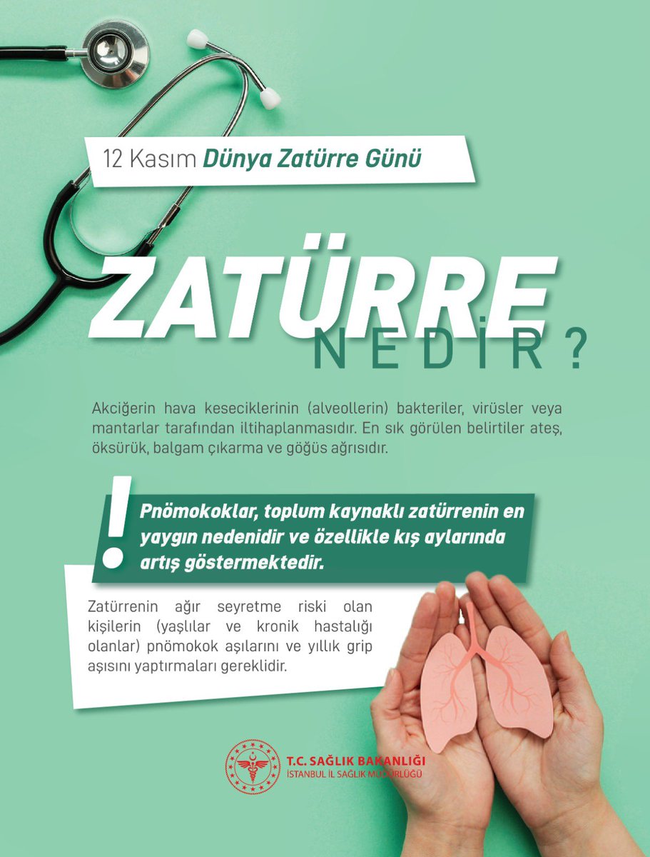 Zatürre(Pnömoni), akciğerlerdeki hava keseciklerinin bakteriler, virüsler veya mantarlar tarafından iltihaplanması sonucu ortaya çıkan ciddi bir enfeksiyondur.
En sık görülen belirtiler arasında ateş, öksürük, balgam çıkarma ve göğüs ağrısı yer alır.

✅Özellikle yaşlı bireyler