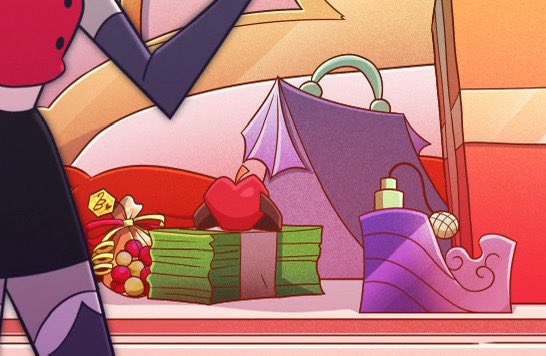 #ハズビンホテル
 #hazbinhotelseason2　
ルシファーの部屋には他の大罪からの贈り物が置いてある

・「これは賄賂だ戻ってこい」ってメモ付きのマモンの札束
・ベルフェゴールのぬいぐるみ
・ベルゼブブのキャンディー？
・リンゴ型のボールギャグは、アスモデウス？
・リヴァイアサンは香水と鞄